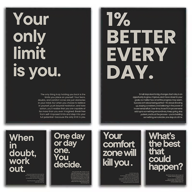 Home Gym Quotes - 1 Buah Poster Kanvas Minimalis Hitam